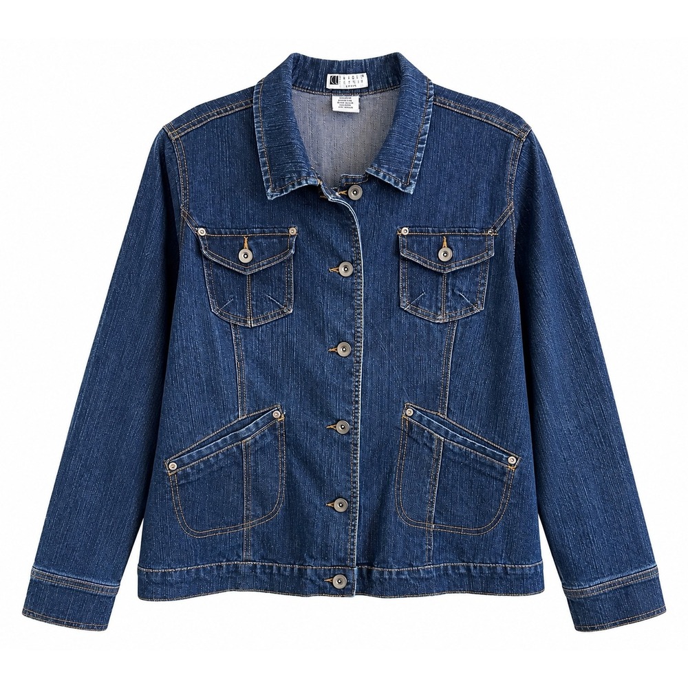 Carole Little Denim Jacket 1X Medium Wash Stretch 4 Pocket Button Front